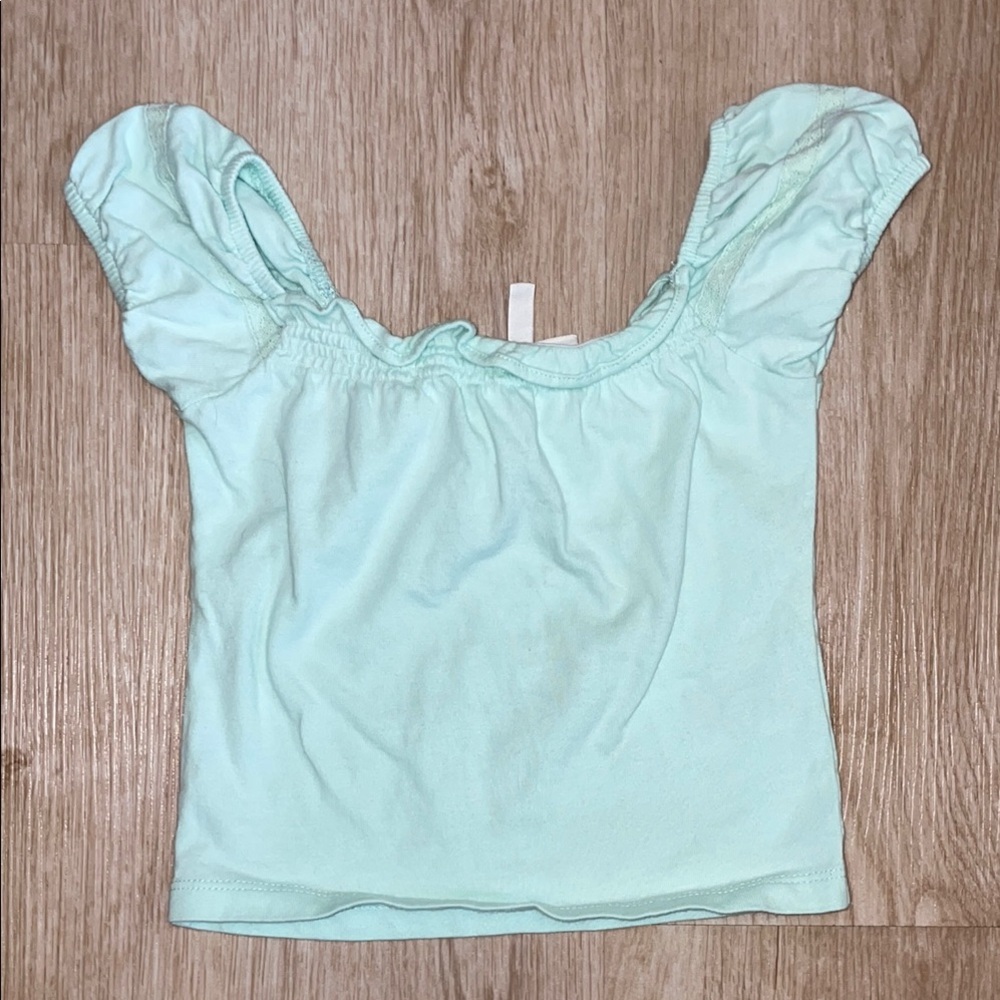 Janie and Jack Light Aqua Teal Mint Green Ruffled Cap Sleeve Top 12-18 months